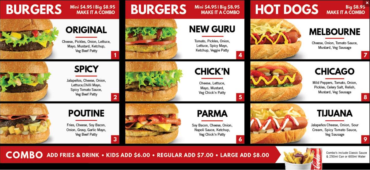 Lord of the Fries Menu, Menu de Lord of the Fries, Perth CBD, Perth