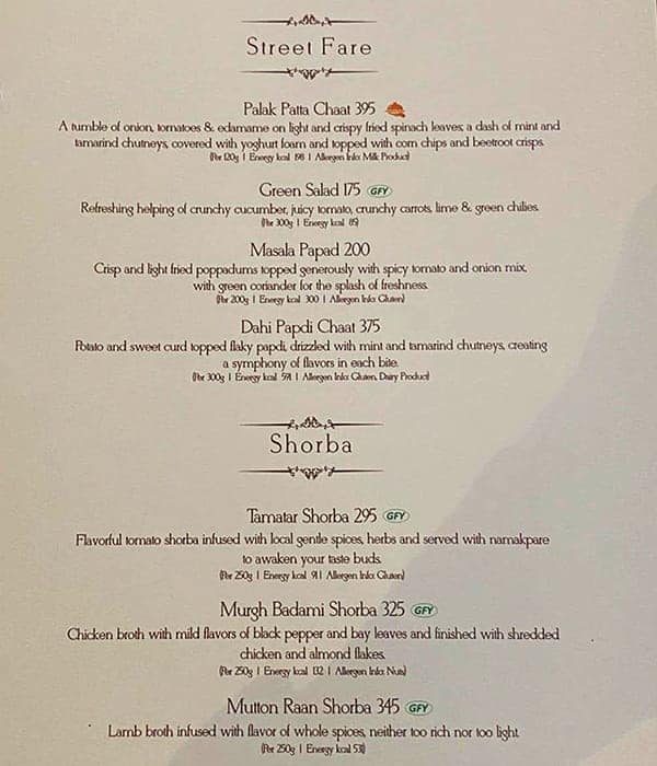 Menu of Barbecue By Punjab Grill, Malleshwaram, Bangalore