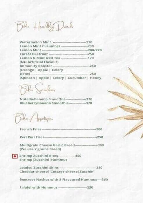 Menu of Boho Boho, Koregaon Park, Pune
