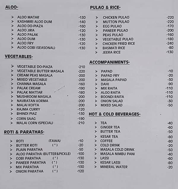 Russel Punjabi Dhaba menu
