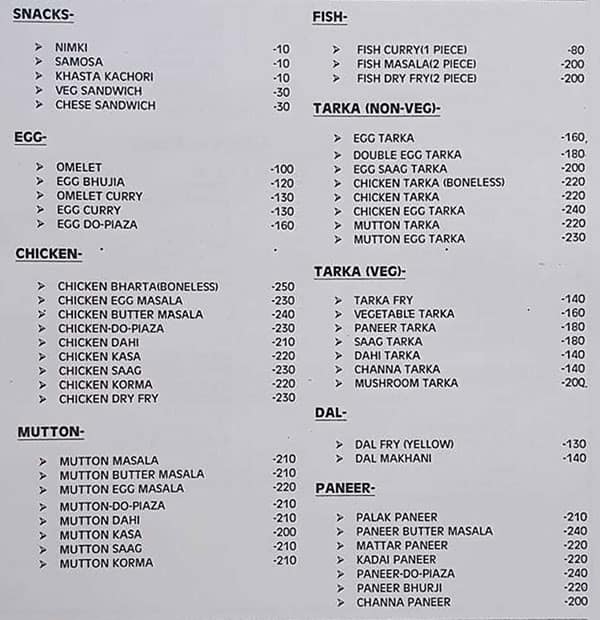 Russel Punjabi Dhaba menu
