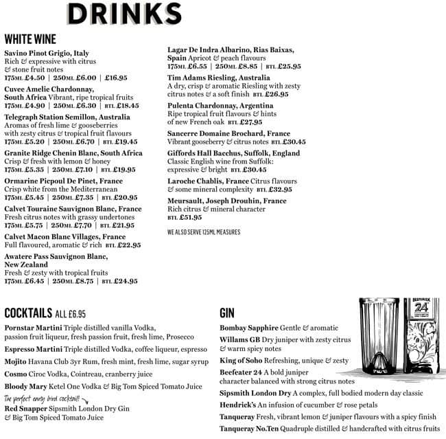 The Brewmaster Menu, Menu for The Brewmaster, Covent Garden, London