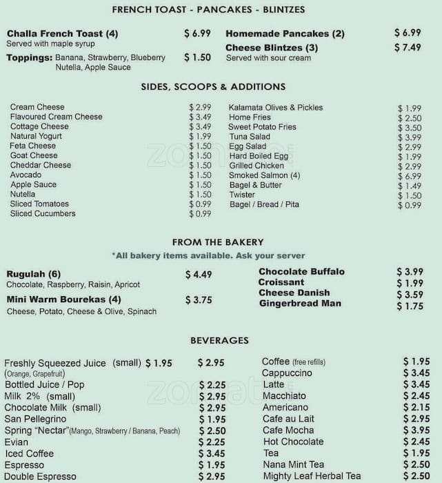 What A Bagel Menu, Menu v reštaurácii What A Bagel, Thornhill, Toronto