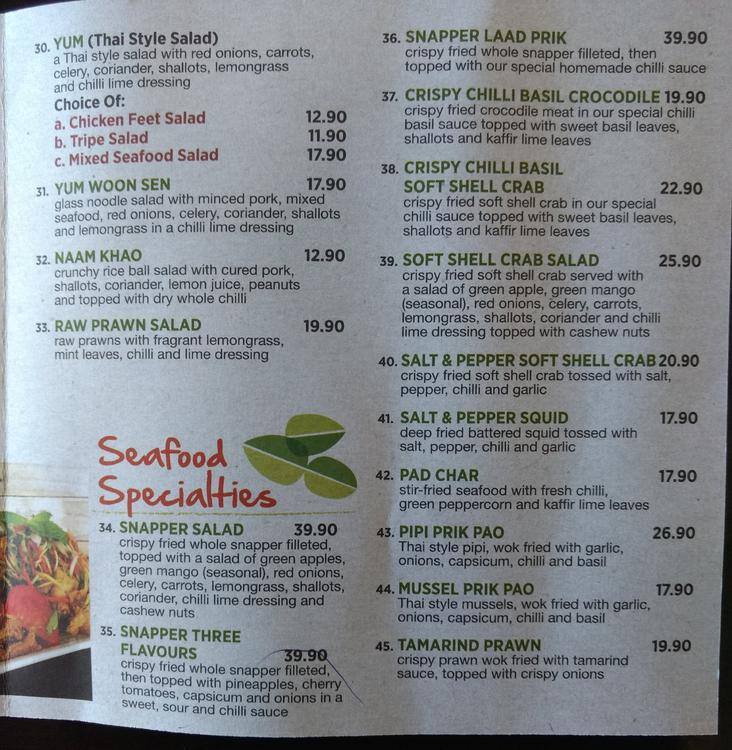 Menu at Kaffir Lime restaurant, Cabramatta