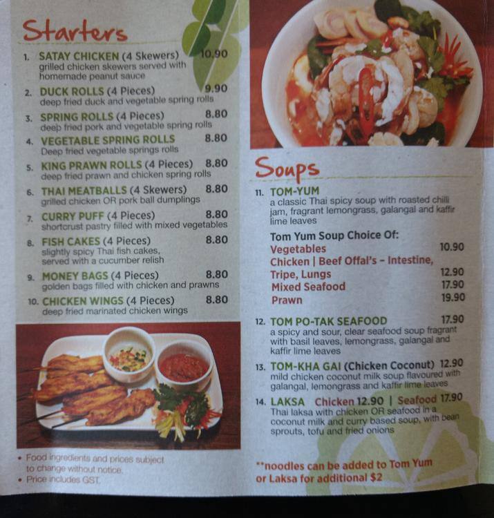 Menu at Kaffir Lime restaurant, Cabramatta