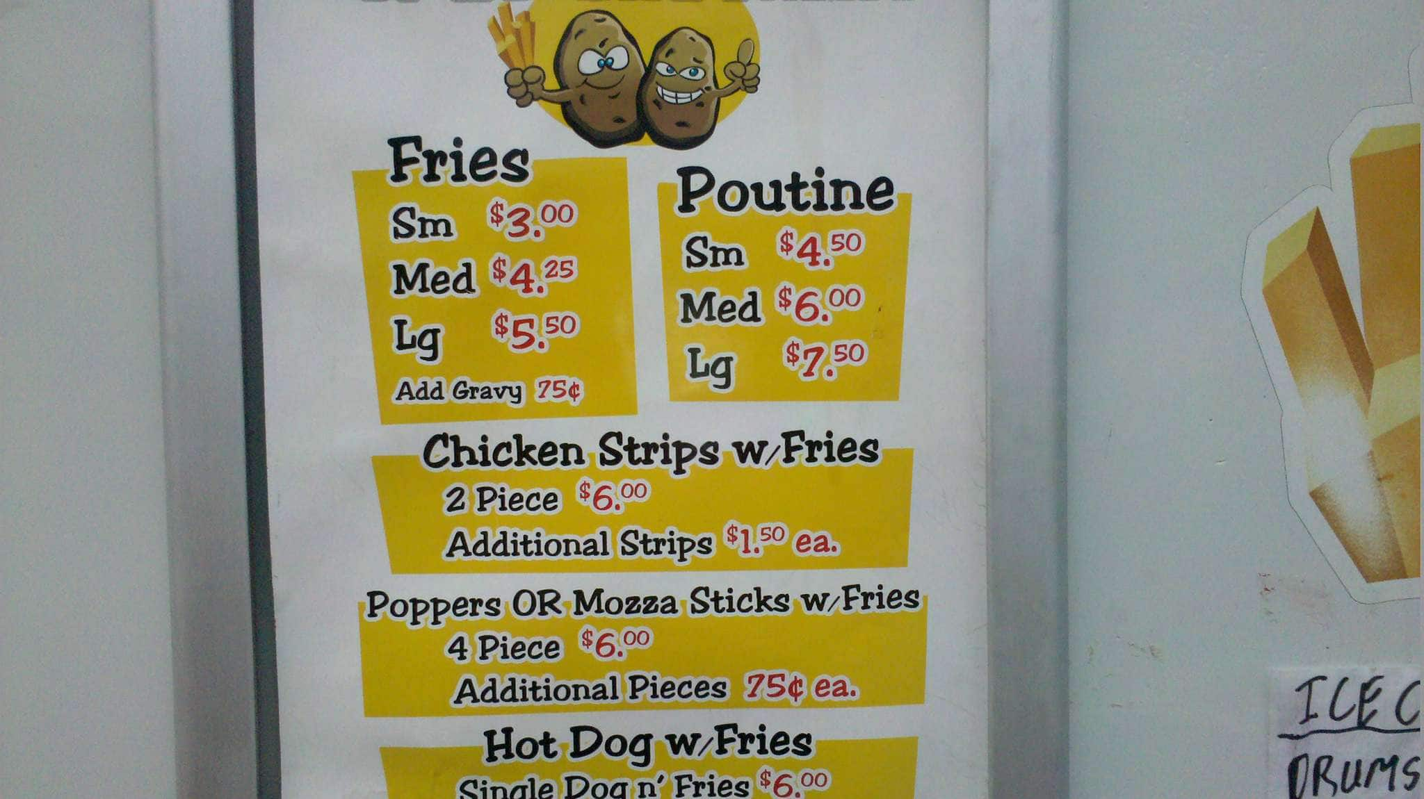 Menu at Spud Brothers French Fries restaurant, Summerland