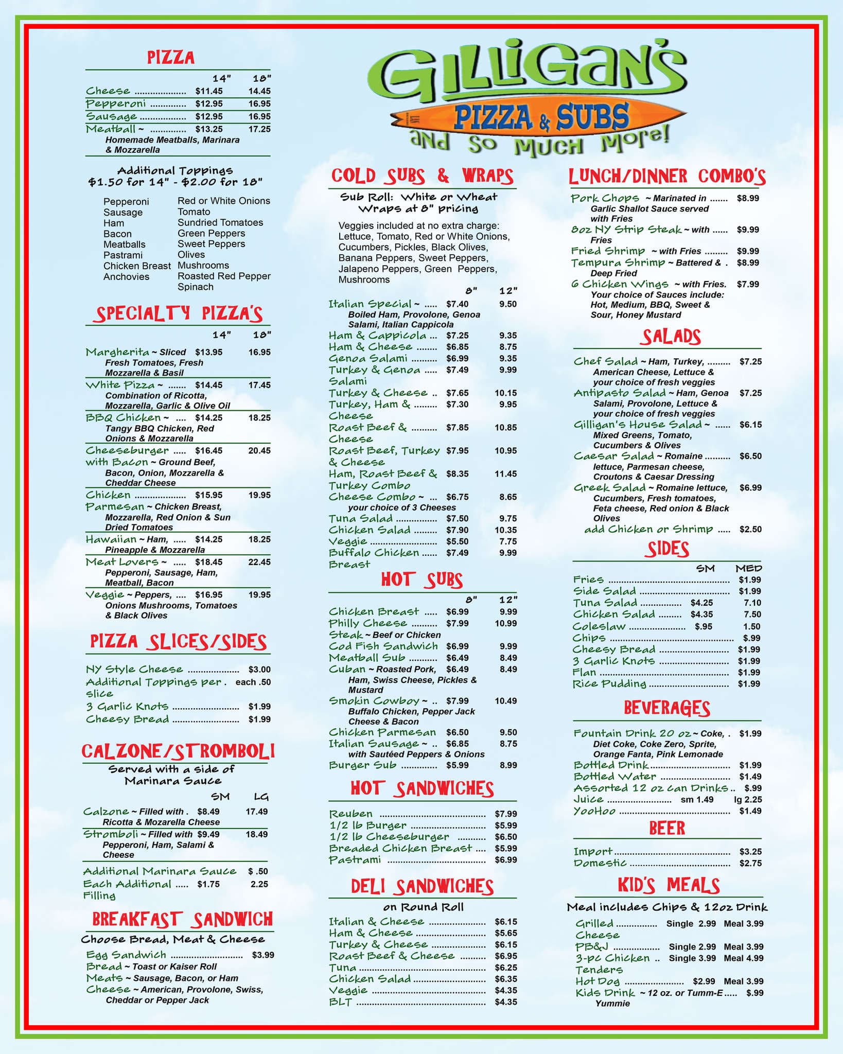 Gilligan's Sub Shack Menu Urbanspoon/Zomato