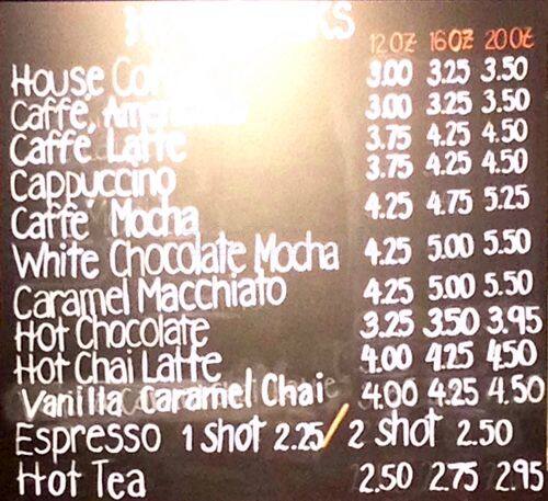 Menu at The Cocoa Bean Express cafe, Grapevine