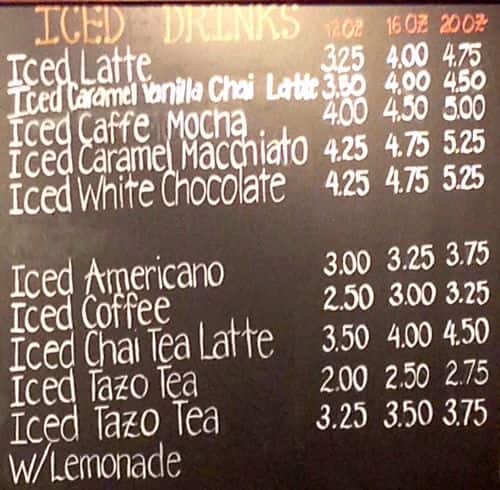 Menu at The Cocoa Bean Express cafe, Grapevine