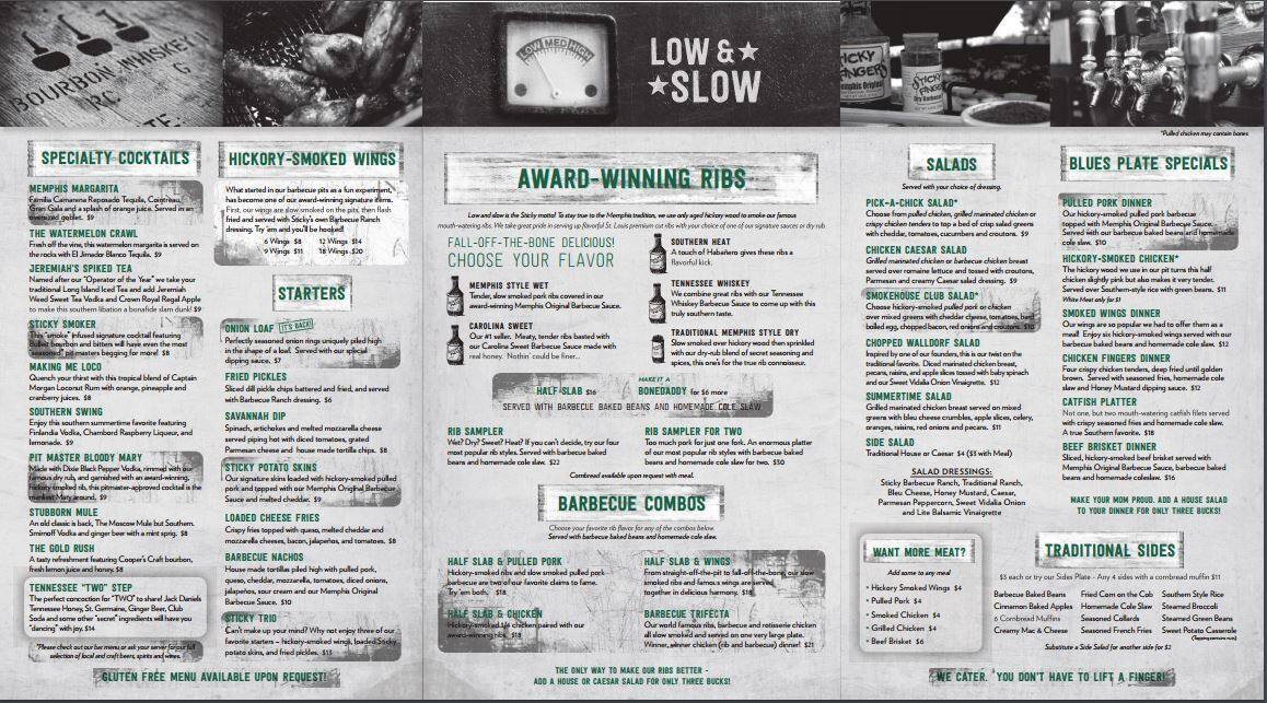 Menu at Sticky Fingers BBQ, Jacksonville, City Station Dr