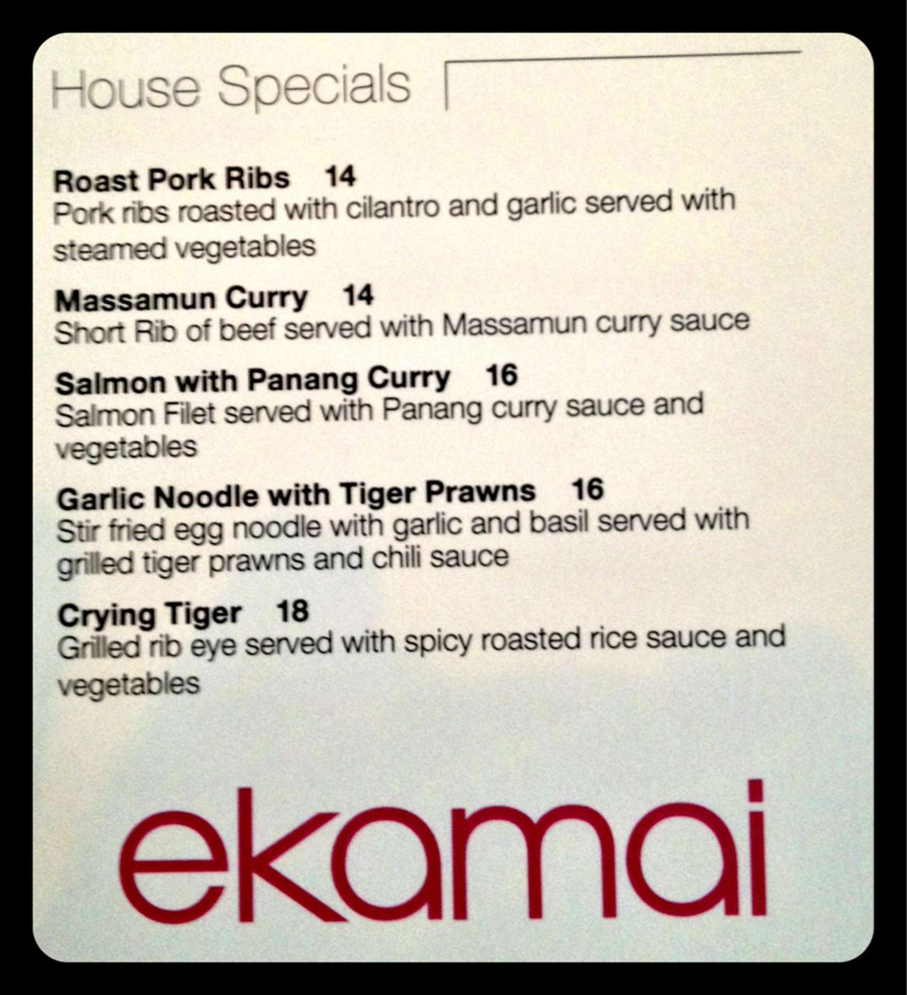 Menu at Ekamai restaurant, Salt Lake City, E 2100 S