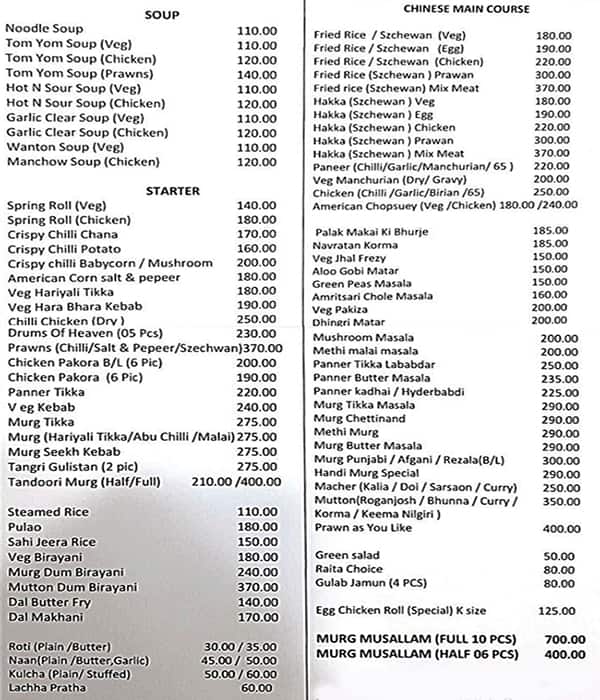 Menu of Hotel Dey's Hhonors, Sakchi, Jamshedpur