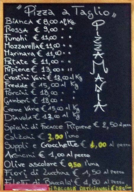 Menu di Pizza Mania tor Sapienza Roma 