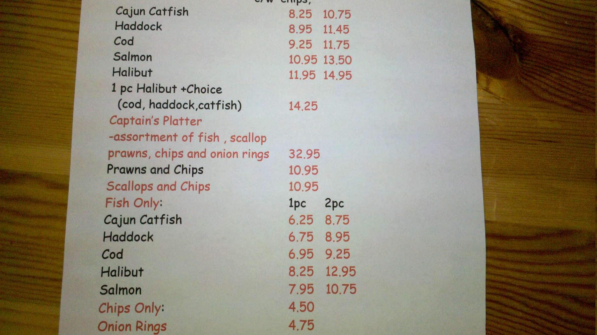 Menu at Hooked on Seafood restaurant, Kelowna