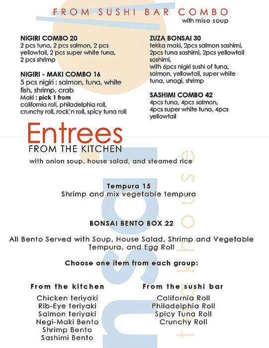 Menu at Bonsai fusion Japanese Steakhouse, Houston