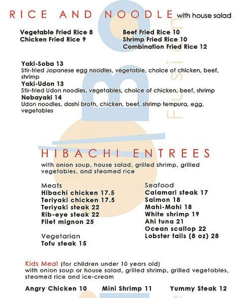 Menu at Bonsai fusion Japanese Steakhouse, Houston