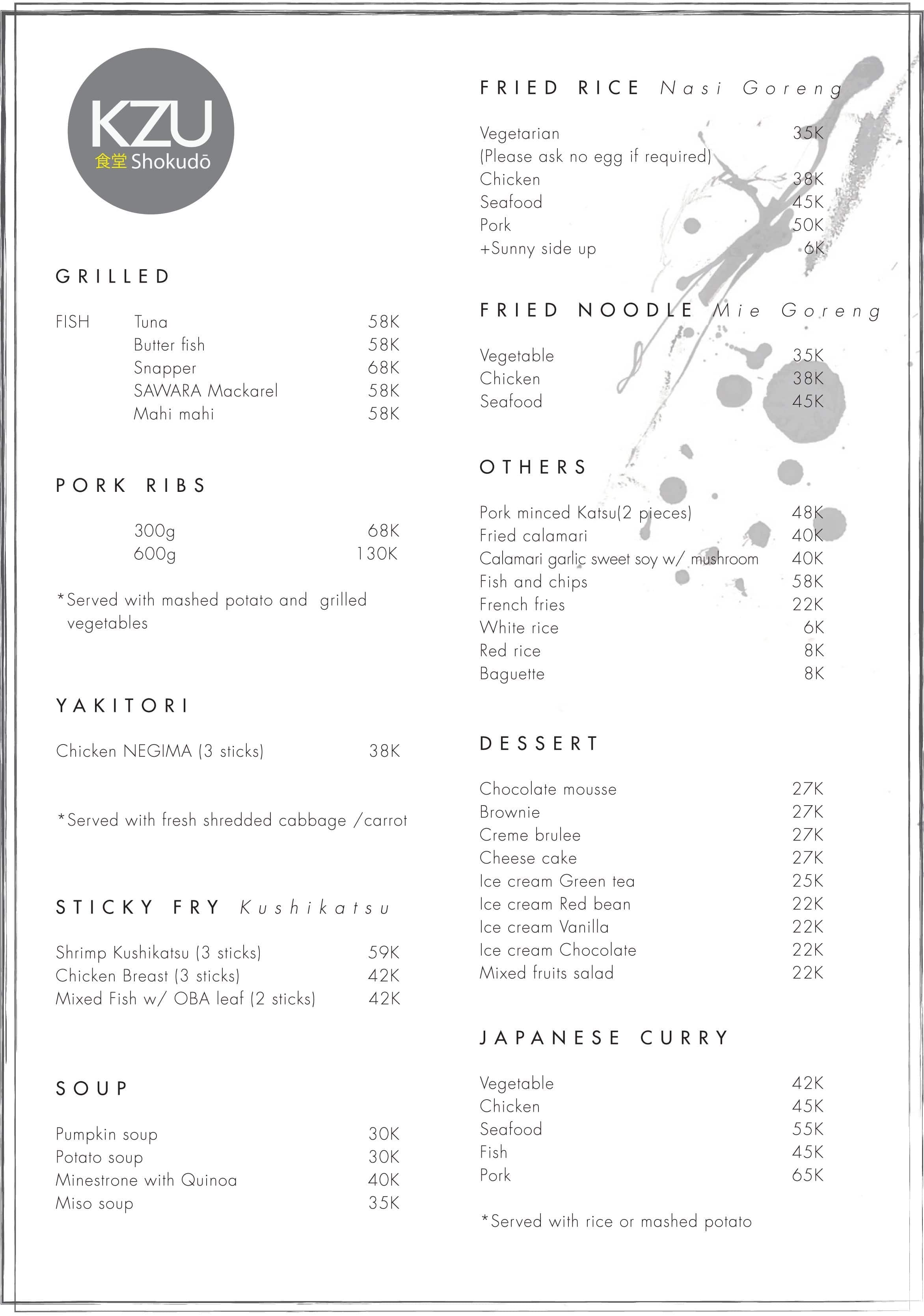 Menu Of Kzu Sunset Kuta Bali