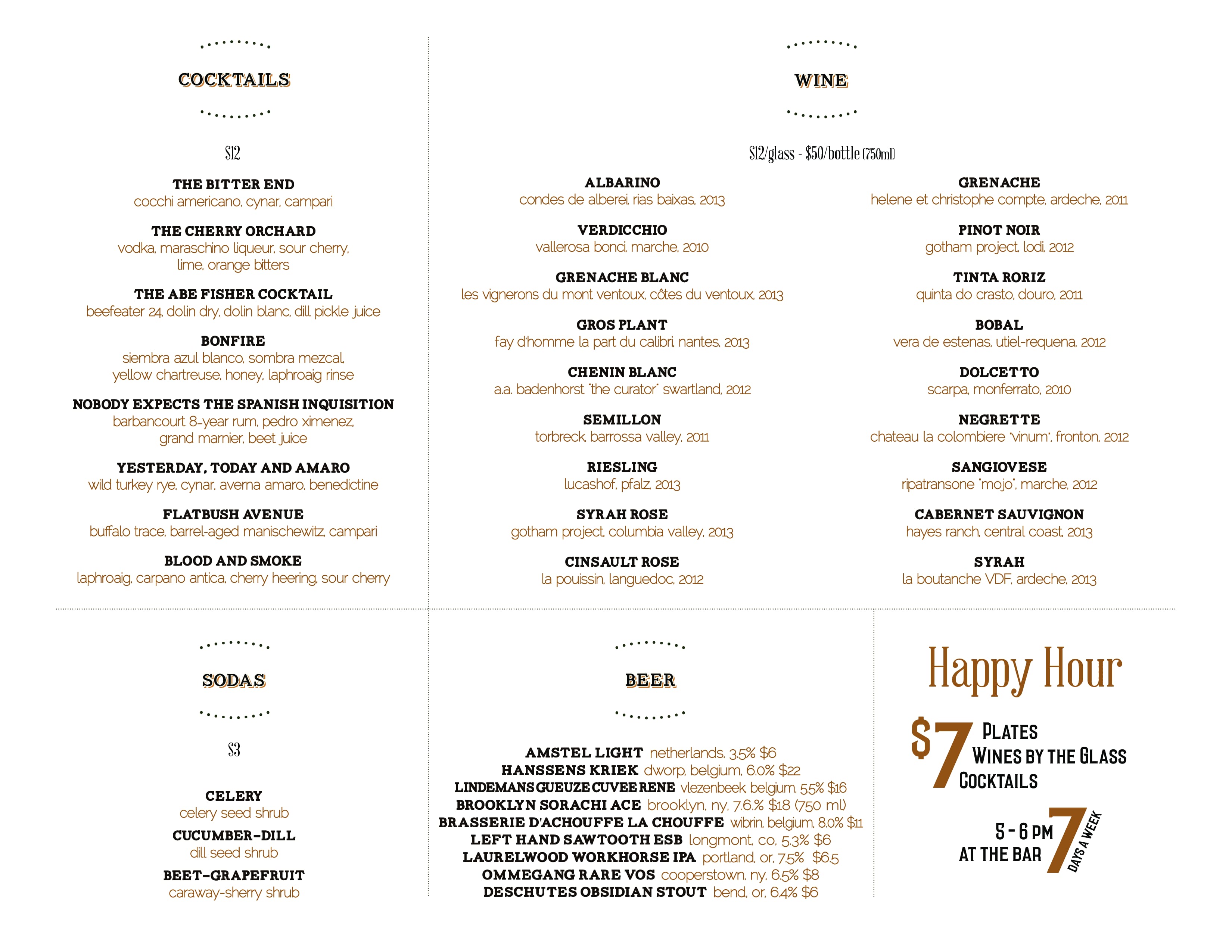 Menu at Abe Fisher restaurant, Philadelphia