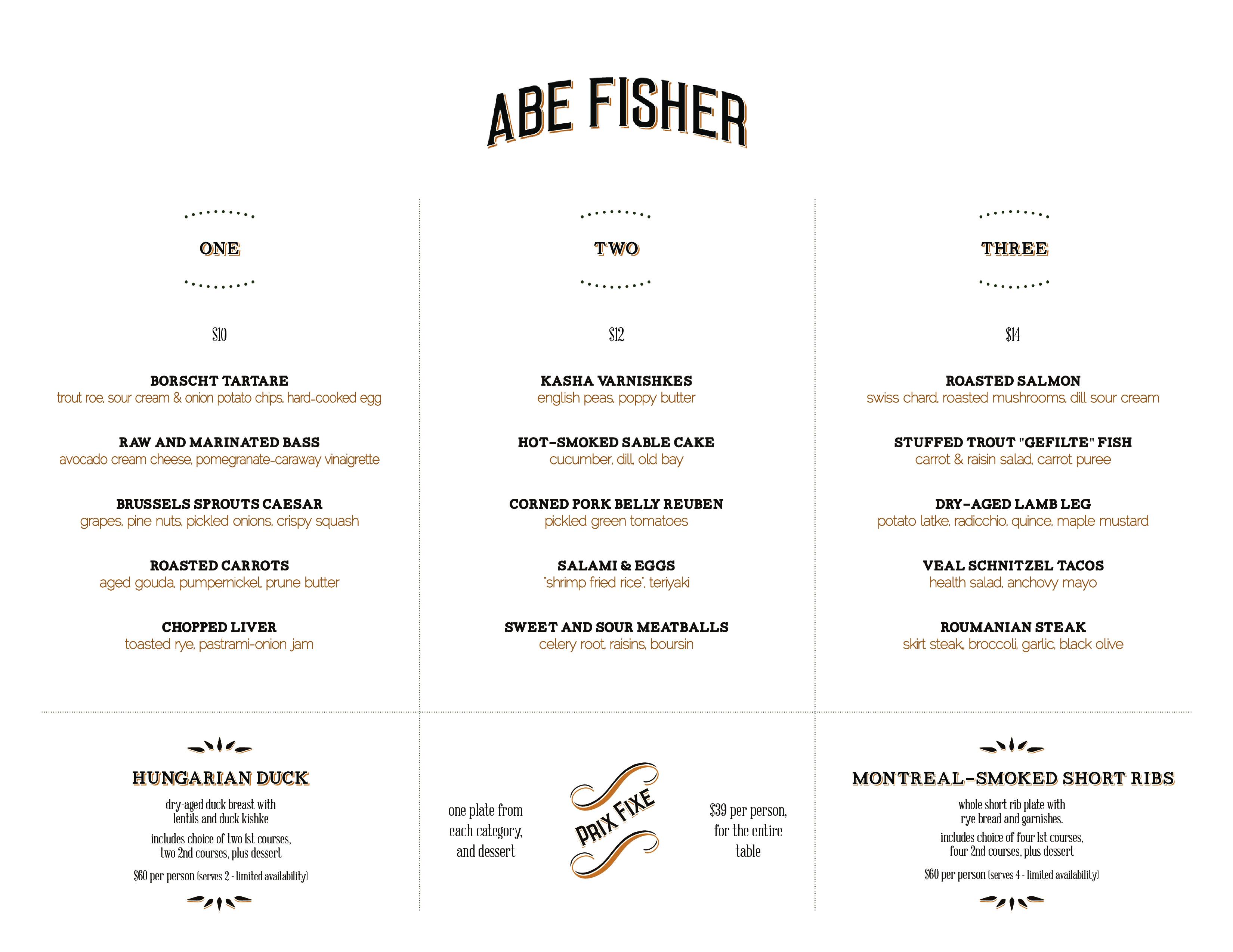 Abe Fisher Menu, Menu for Abe Fisher, Rittenhouse Square, Philadelphia