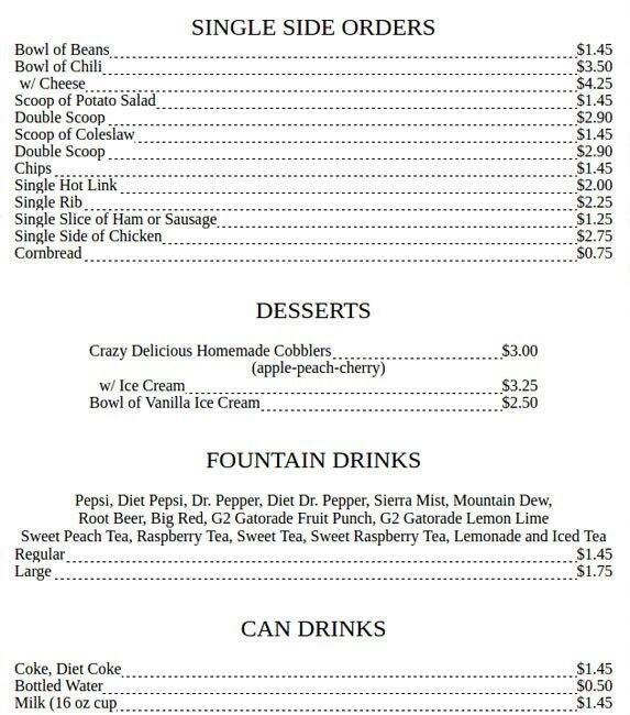 Menu at Crazy Larry's Barbecue, Amarillo