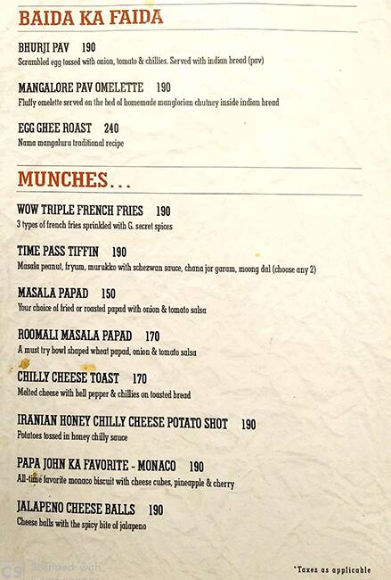 G Food N Fun Menu Menu For G Food N Fun Balmatta Mangalore