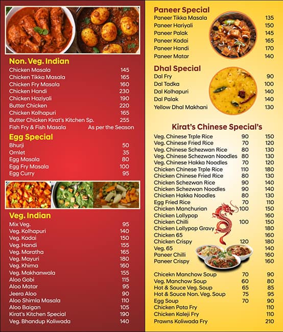 Menu Of Kirat's Kitchen, Bhandup, Mumbai