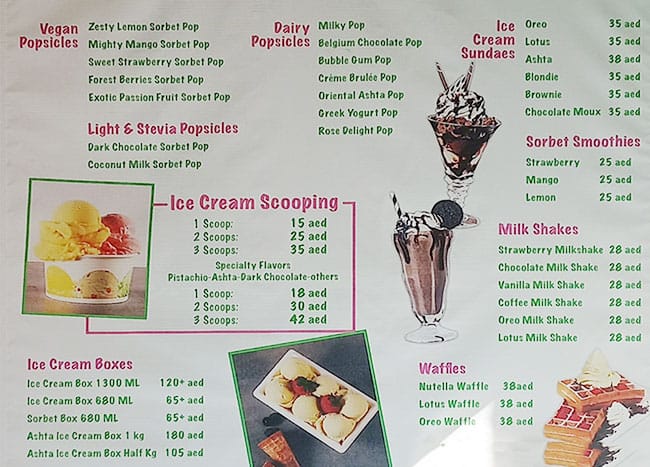 Menu at Lima Gelato & Sorbets, Dubai