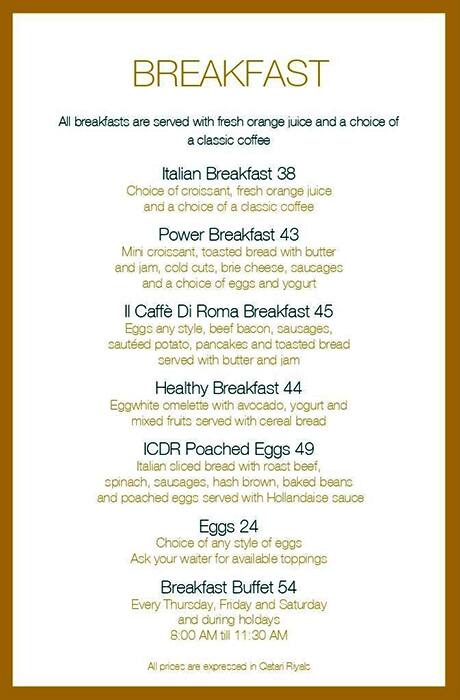 Il Caffè di Roma menu