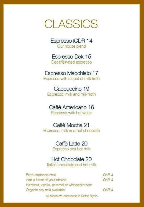 Il Caffè di Roma menu