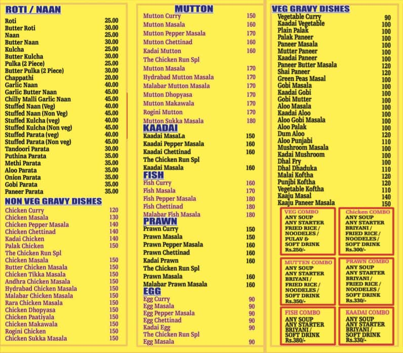 The Chicken Run Menu, Menu for The Chicken Run, Sholinganallur, Chennai ...