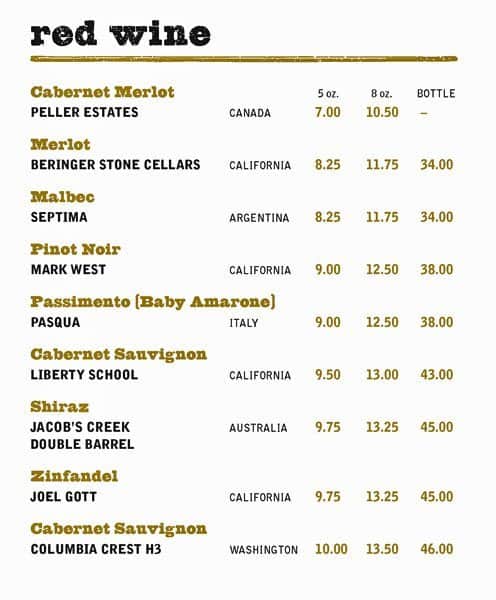 Fionn MacCool's menu