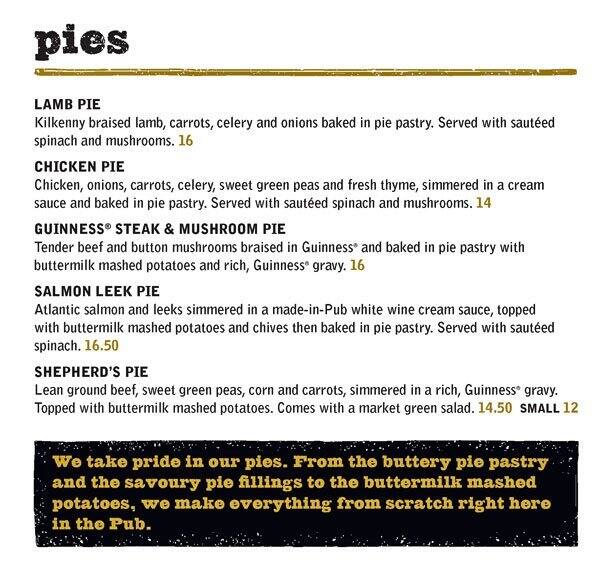 Fionn MacCool's menu