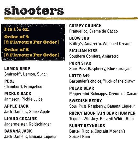 Fionn MacCool's menu