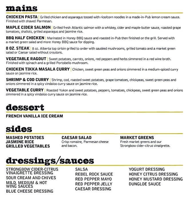 Fionn MacCool's menu