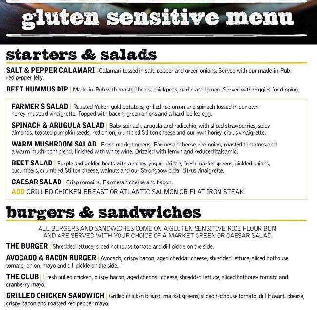 Fionn MacCool's menu