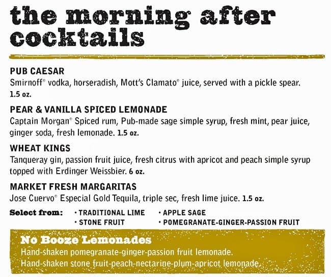 Fionn MacCool's menu