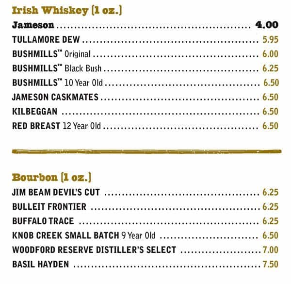 Fionn MacCool's menu