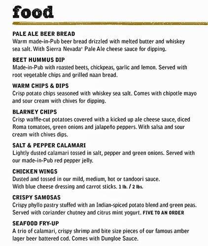 Fionn MacCool's menu