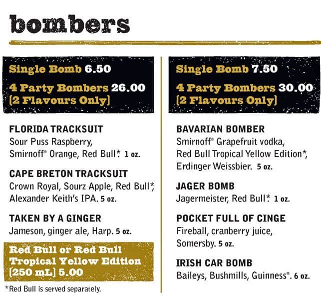 Fionn MacCool's menu