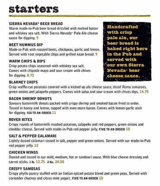 Fionn MacCool's menu
