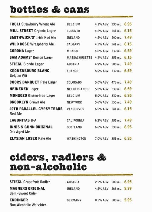 Fionn MacCool's menu