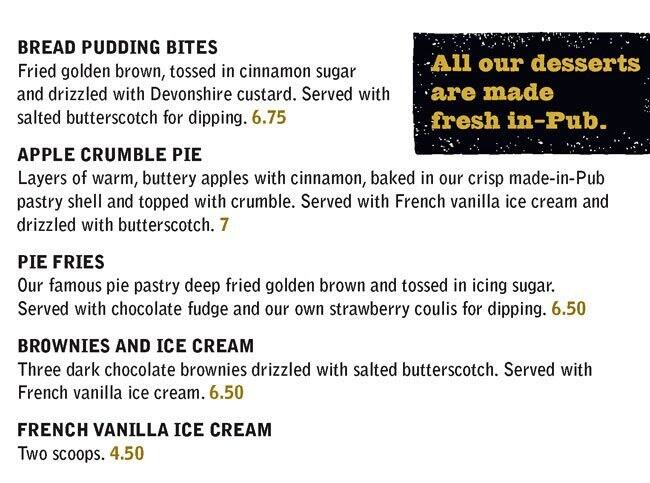 Fionn MacCool's menu