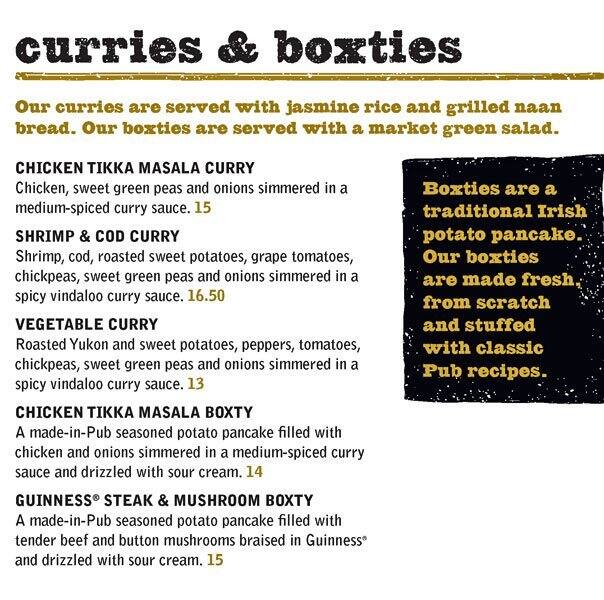 Fionn MacCool's menu
