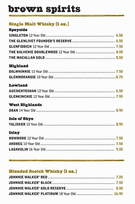 Fionn MacCool's menu