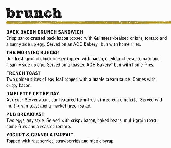 Fionn MacCool's menu