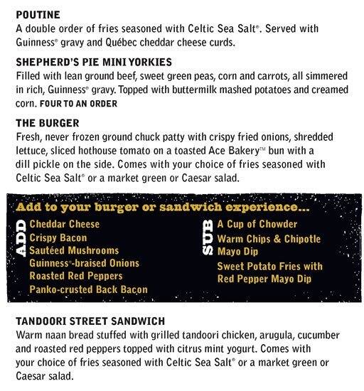 Fionn MacCool's menu