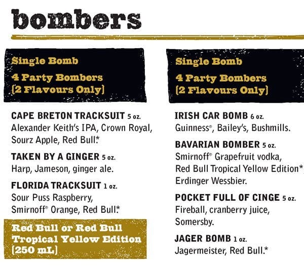 Fionn MacCool's menu