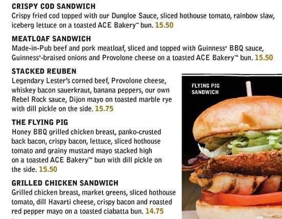 Fionn MacCool's menu