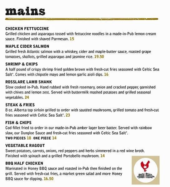 Fionn MacCool's menu
