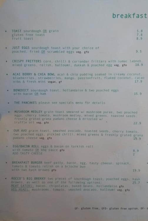 Menu at Rocco's Burger Cafe, Croydon North